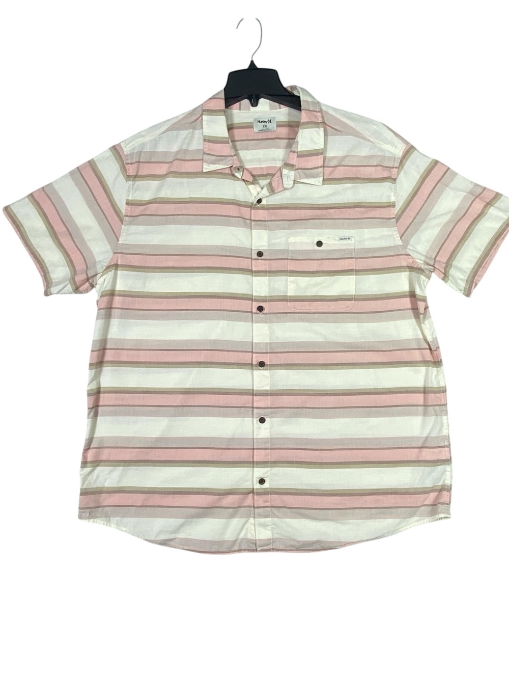 Hurley One and Only Lido Stripe Shirt Men's XXL Bone Button Up Short Sleeve